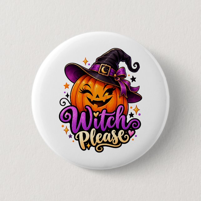 Hexe Bitte Kürbis Halloween Knopf Button (Vorderseite)