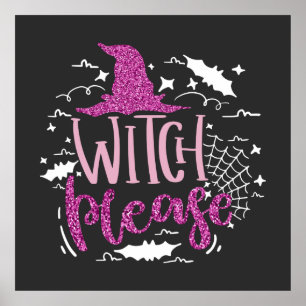 Hexe bitte rosa Glitter Mädchen Halloween Poster