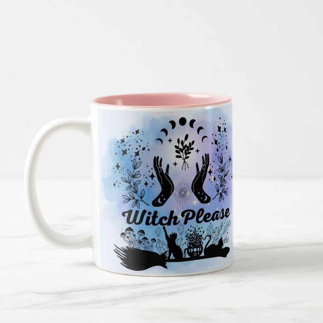 Hexe bitte: Sassy-Sorcery-Design Zweifarbige Tasse (Links)