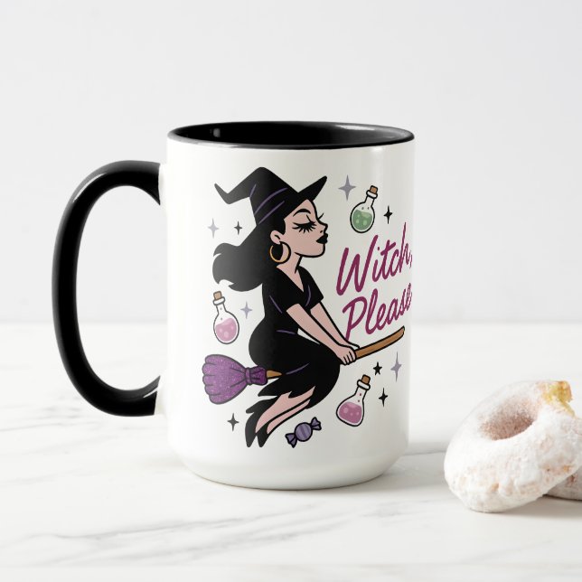 Hexe bitte Sassy Witchy Vibes Mystical Halloween Tasse (Mit Donut)