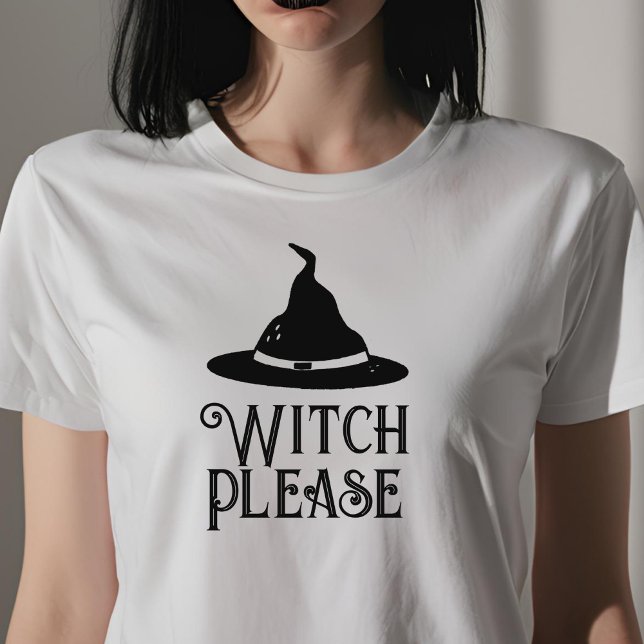 Hexe Bitte schwarz-weiße Frauen Halloween T-Shirt (Von Creator hochgeladen)