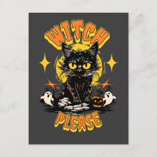 Hexe bitte schwarze Katze Halloween Postkarte