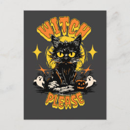 Hexe bitte schwarzes Katzen Halloween Postkarte