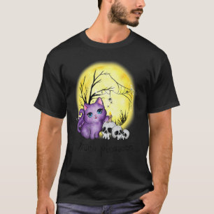 Hexe bitte süße Katze mit Spinnennetz und Totenköp T-Shirt