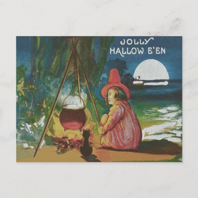 Hexe Black Cat Cauldron Postkarte (Vorderseite)