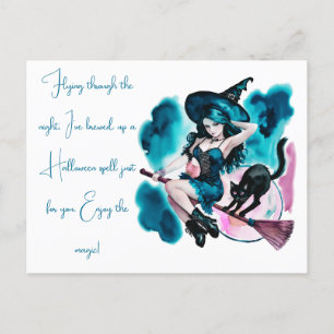Hexe braute ein ZauberkatzenHalloween Feiertagspostkarte
