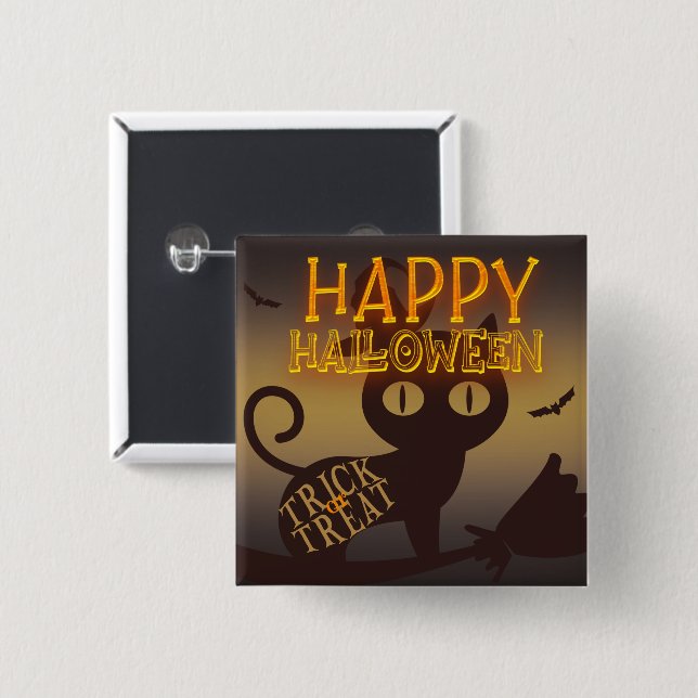 Hexe Cat Happy Halloween Button (Vorne & Hinten)