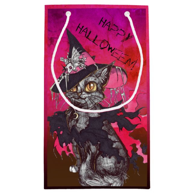 Hexe Cat Happy Halloween Kleine Geschenktüte (Rückseite)