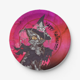 Hexe Cat Happy Halloween Pappteller