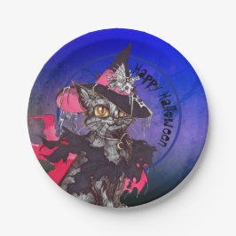 Hexe Cat Happy Halloween Pappteller