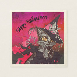 Hexe Cat Happy Halloween Serviette