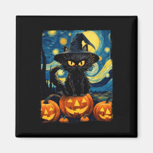 Hexe Cat Starry Night Van Gogh Retro Halloween Ca Magnet