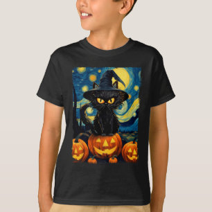 Hexe Cat Starry Night Van Gogh Retro Halloween Ca T-Shirt