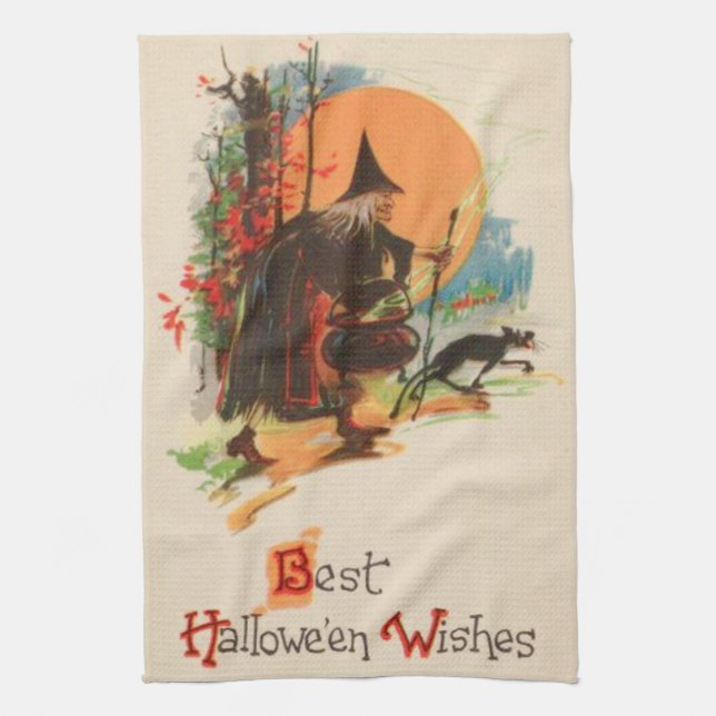 Hexe Cauldron Black Cat Full Moon Handtuch (Vertikal)