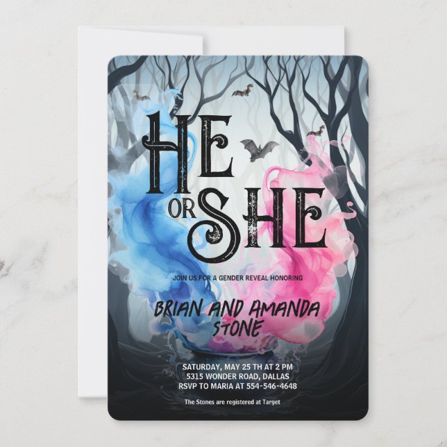 Hexe Cauldron Pink Blue Halloween Gender Reveal Einladung (Vorderseite)