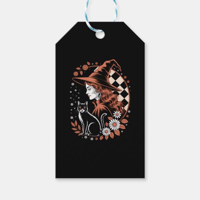 Hexe Checkered Halloween Geschenkanhänger (Vorderseite)