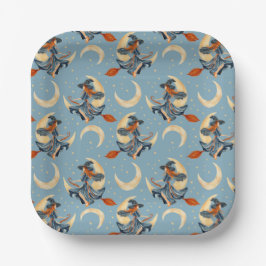 Hexe, die auf dem Mond fliegt Pappteller