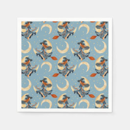 Hexe, die auf dem Mond fliegt Serviette