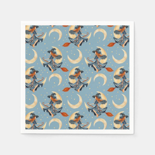 Hexe, die auf dem Mond fliegt Serviette (Vorderseite)