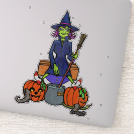 Hexe, die einen Kessel umwirbelt | Halloween-Monst Aufkleber