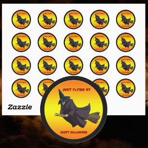 Hexe, die gerade von Halloween-Aufkleber fliegt Runder Aufkleber