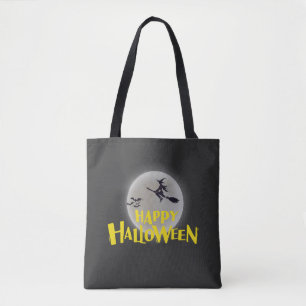 Hexe, die über den Mond fliegt, glückliches Hallow