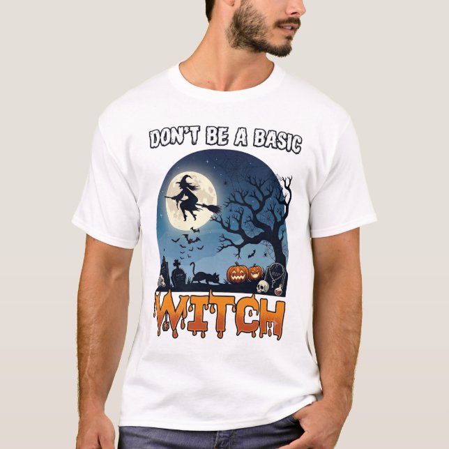 Hexe Don Be Basic Halloween Mondkatze Kürbis_1 T-Shirt (Vorderseite)