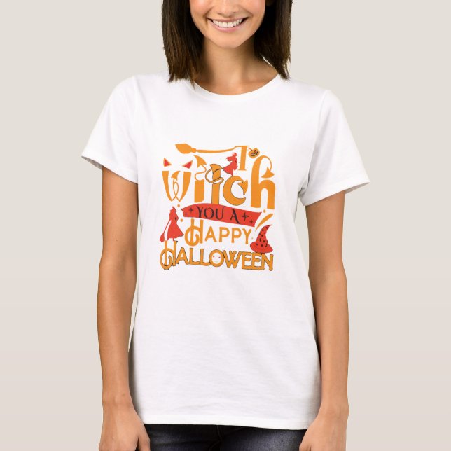 Hexe ein glückliches Hallowee T-Shirt (Vorderseite)
