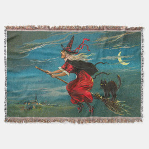 Hexe Fliegende Schwarze Katze Mondsichel Decke