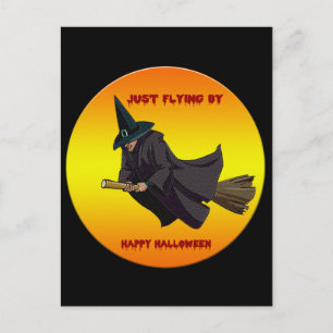 Hexe fliegt gerade vorbei Halloween-Postkarte Postkarte