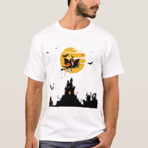 Hexe fliegt mit Kürbis Halloween T-Shirt