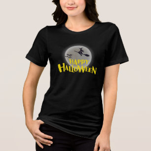 Hexe fliegt über Vollmond Frohes Halloween Tri-Blend Shirt