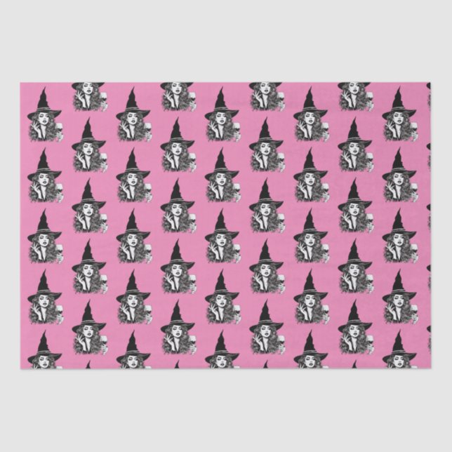 Hexe Frau, Schwarze Elegante Hexe mit Wein Seidenpapier (Vorderseite)