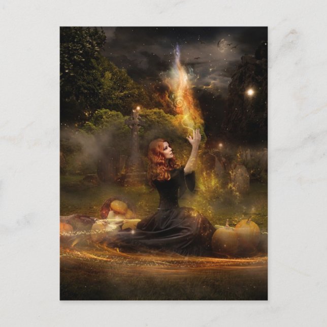 Hexe führt magische Circle-Zauber aus Postkarte (Vorderseite)