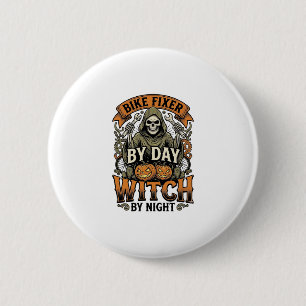 Hexe für Fahrradreparatur Vintage Halloween-Fahrra Button