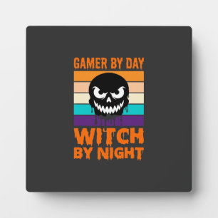 Hexe-Gamer Halloween Retro-Totenkopf Fotoplatte