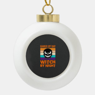 Hexe-Gamer Halloween Retro-Totenkopf Keramik Kugel-Ornament