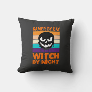 Hexe-Gamer Halloween Retro-Totenkopf Kissen