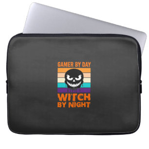 Hexe-Gamer Halloween Retro-Totenkopf Laptopschutzhülle