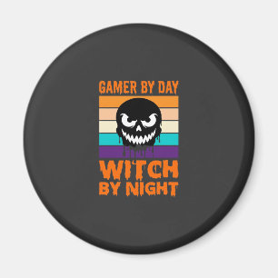 Hexe-Gamer Halloween Retro-Totenkopf Magnet