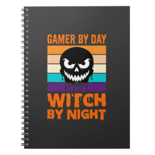 Hexe-Gamer Halloween Retro-Totenkopf Notizblock