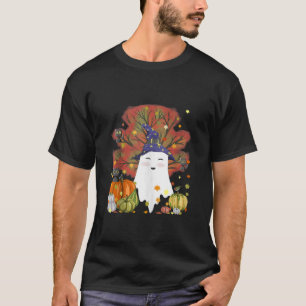 Hexe Ghost Cat Pumpkin Kaffee Lover Herbstlaub H T-Shirt