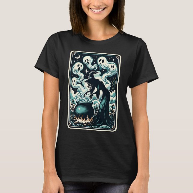 Hexe Ghost Cauldron Gothic Supernatural Tarot Car T-Shirt (Vorderseite)