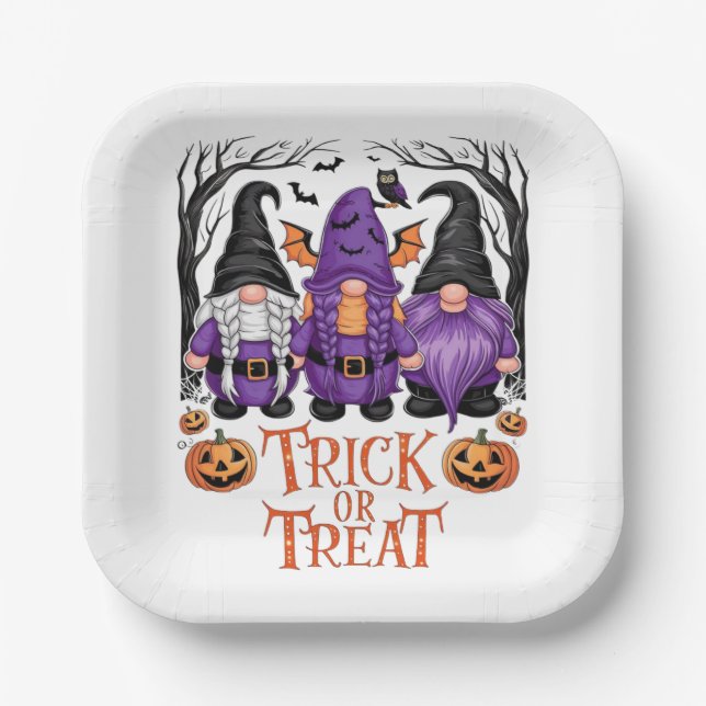 Hexe Gnomes Pumpkins Gothic-Halloween-Party Pappteller (Vorderseite)