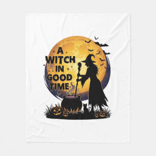 Hexe Gute Zeit Halloween Mond Kessel_1 Fleecedecke