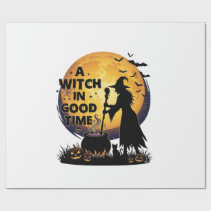 Hexe Gute Zeit Halloween Mond Kessel_1 Geschenkpapier