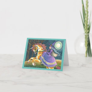HEXE & HALLOWEEN EINHORN, SCHWARZE KATZE Fantasy P Feiertagskarte