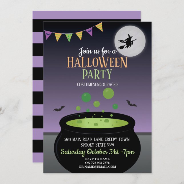 Hexe Halloween-Party Einladung Wicked Cauldron (Vorne/Hinten)