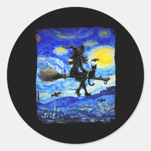 Hexe Halloween Starry Night Van Gogh Aesthetic Pa Runder Aufkleber
