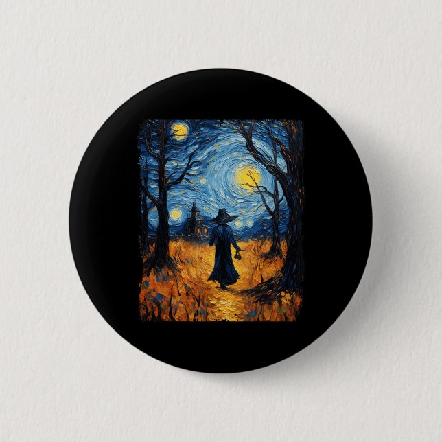 Hexe Halloween Starry Night Van Gogh Kostümkunst Button (Vorderseite)